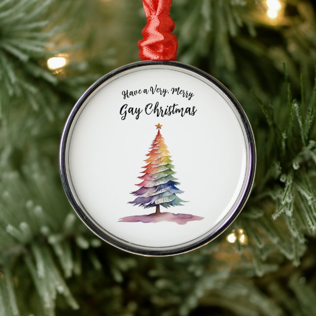 Watercolor Rainbow Christmas Tree Metal Ornament (Tree)