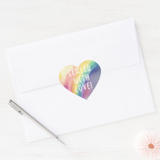 Watercolor Rainbow Cloud Heart Stickers (Envelope)
