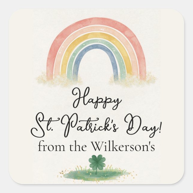 Watercolor Rainbow & Clover St. Patrick's Day  Square Sticker (Front)