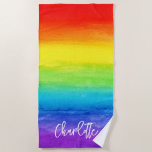 Watercolor Rainbow Colourful Personalized Modern Beach Towel