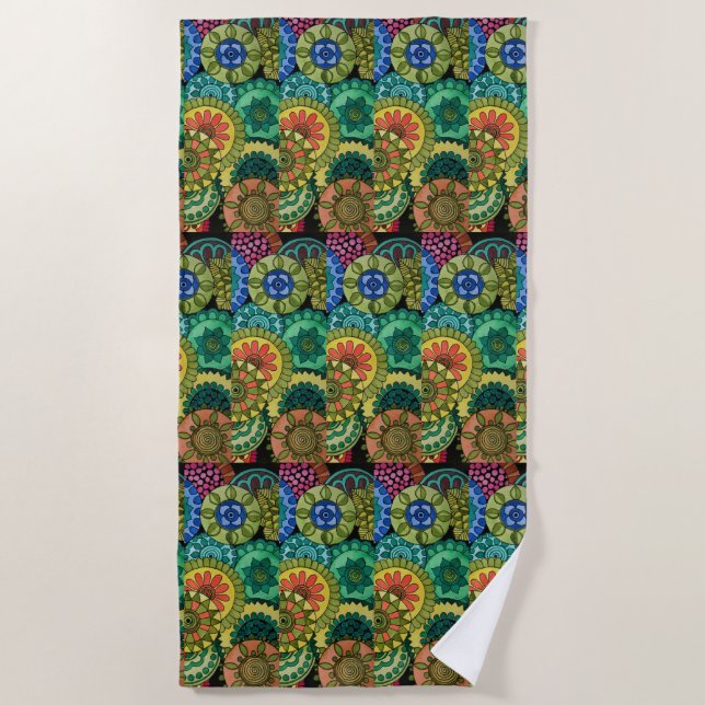 Watercolor Rainbow Colours Mandala Beach Towel (Front)