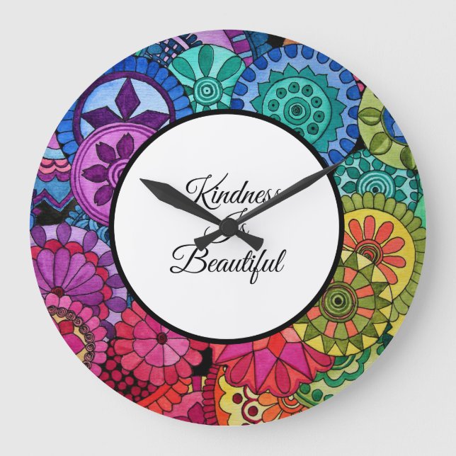 Watercolor Rainbow Colours Mandala Large Clock (Front)