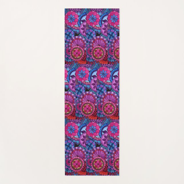 Watercolor Rainbow Colours Mandala Yoga Mat (Front)