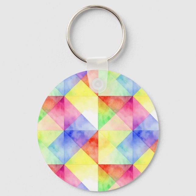 Watercolor Rainbow Diamond Quilt Pattern Keychain (Front)