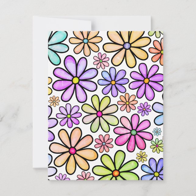 Watercolor Rainbow Doodle Daisy Flower Pattern Card (Front)