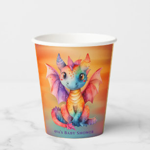 Watercolor Rainbow Dragon Baby Shower Paper Cups