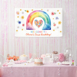 Watercolor Rainbow First Birthday Welcome Banner