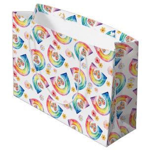 Watercolor Rainbow Floral Heart Gift Bag