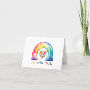 Watercolor Rainbow Floral Heart Thank You Card