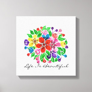 Watercolor Rainbow Flowers Canvas Print