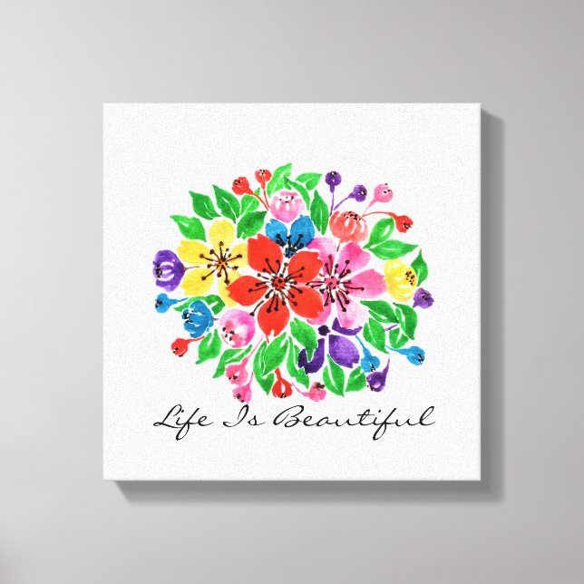 Watercolor Rainbow Flowers Canvas Print (Front)