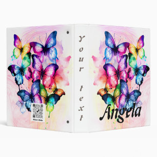Watercolor Rainbow Fluttering Butterflies 3 Ring B Binder
