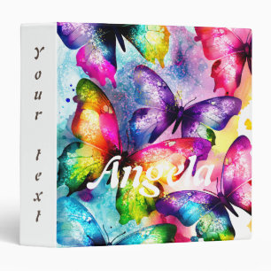 Watercolor Rainbow Fluttering Butterflies Binder