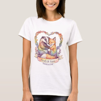 Watercolor Rainbow Fox & Badger Pride Personalized T-Shirt