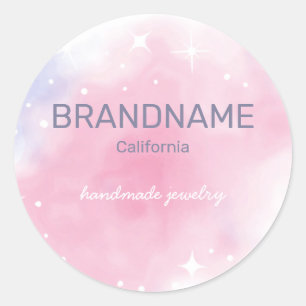 Watercolor Rainbow Galaxy Stars Pastel Purple Pink Classic Round Sticker