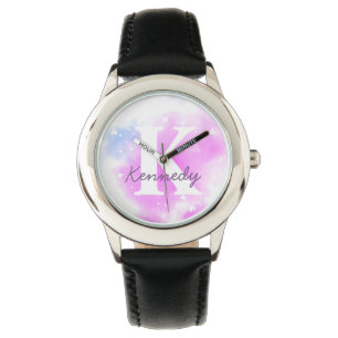 Watercolor Rainbow Galaxy Stars Pastel Purple Pink Watch