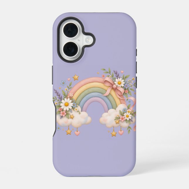 Watercolor Rainbow Gift – Charming Cloud iPhone 16 Case (Back)