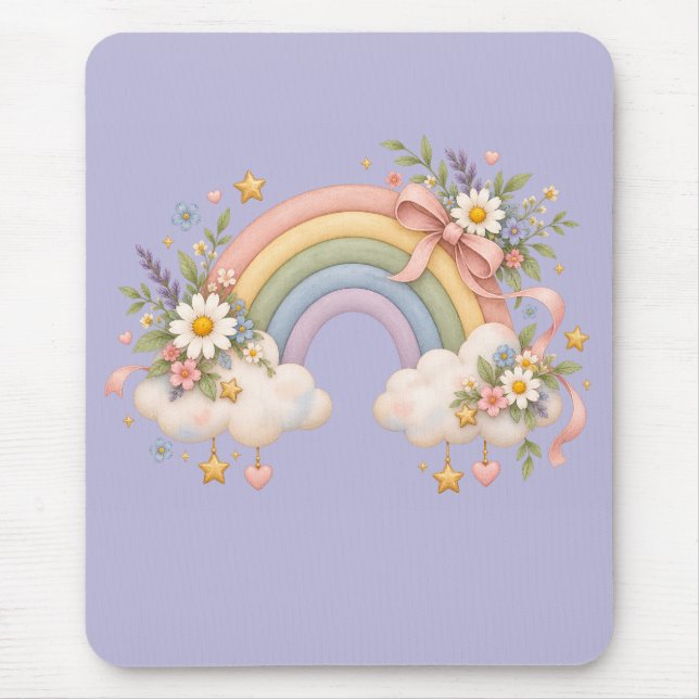 Watercolor Rainbow Gift – Charming Cloud Mouse Pad (Front)