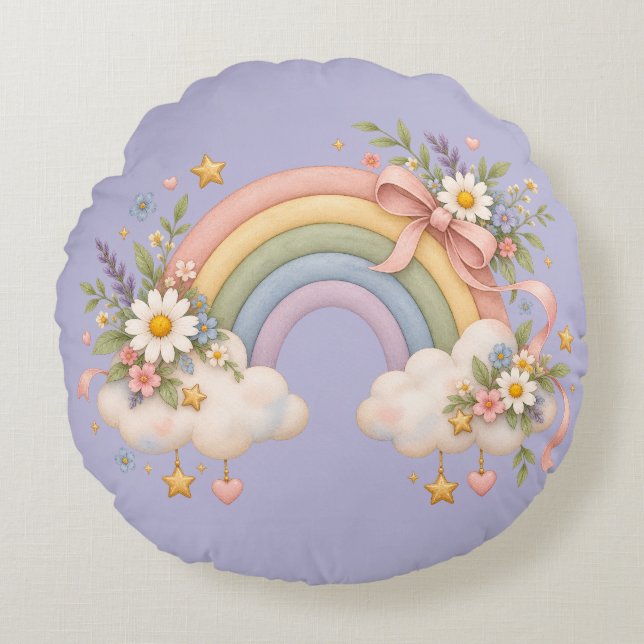 Watercolor Rainbow Gift – Charming Cloud Round Pillow (Front)