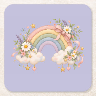 Watercolor Rainbow Gift – Charming Cloud Square Paper Coaster