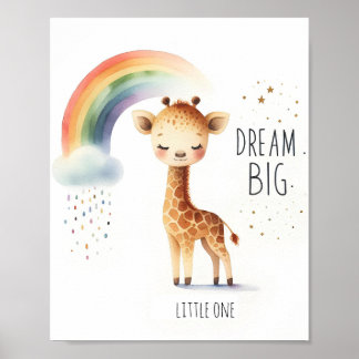 Watercolor Rainbow Giraffe Dream Big Poster