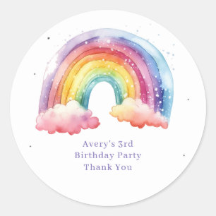 Watercolor Rainbow Girls birthday Favor  Classic Round Sticker