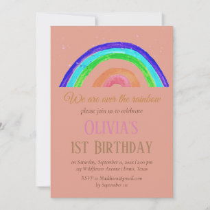 Watercolor Rainbow Girly First Birthday Birthday Invitation