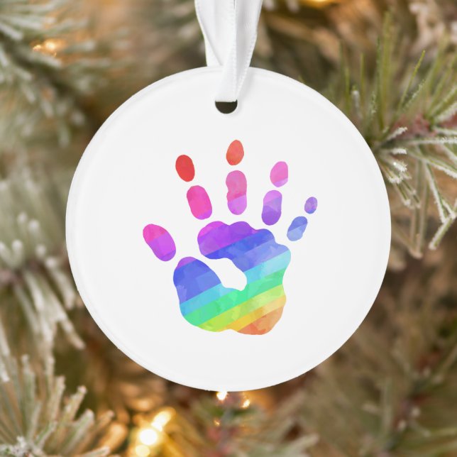 Watercolor Rainbow Handprint Custom Text  Ornament (Tree)