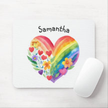 Watercolor Rainbow Heart & Flowers Personalized