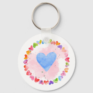 Watercolor Rainbow Heart Keychain