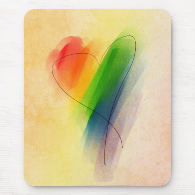 Watercolor Rainbow Heart Mouse Pad (Front)