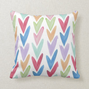 Watercolor Rainbow Heart Pattern Throw Pillow