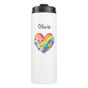 Watercolor Rainbow Heart Personalized Thermal Tumbler
