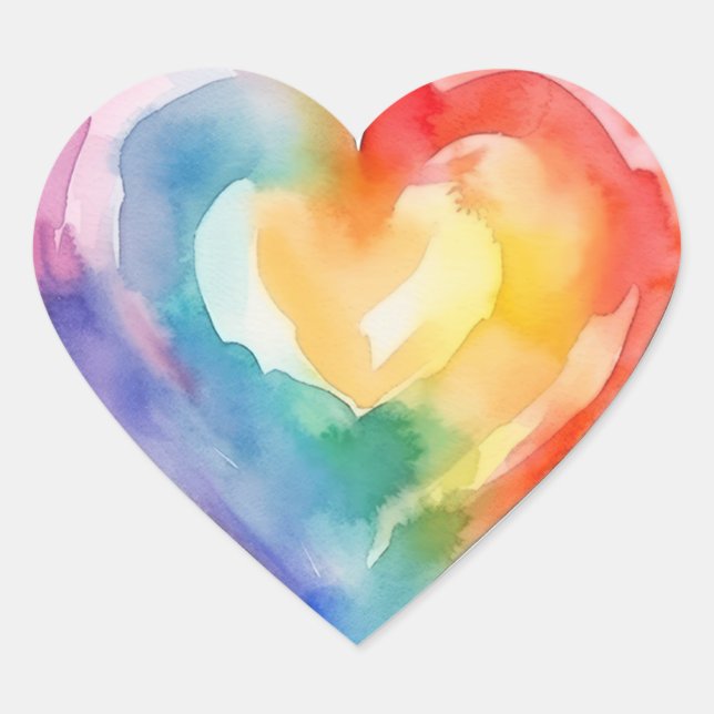 Watercolor Rainbow Heart Sticker (Front)