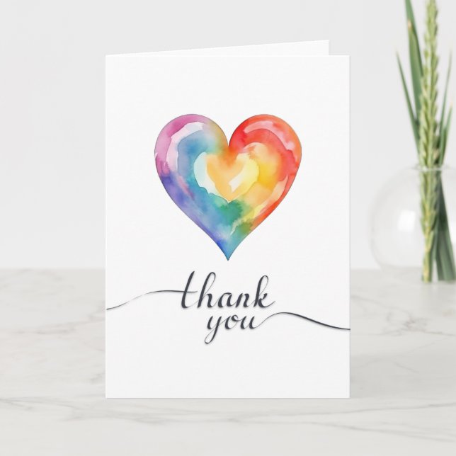 Watercolor Rainbow Heart Thank You Card (Front)
