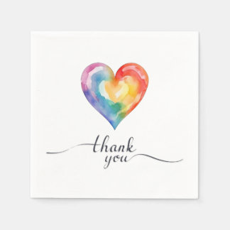 Watercolor Rainbow Heart Thank You Napkins