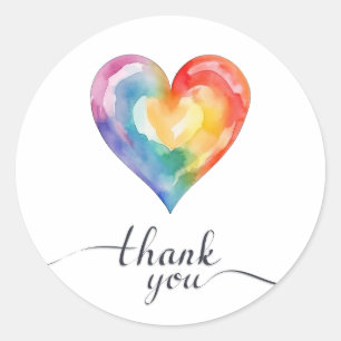 Watercolor Rainbow Heart Thank You sticker