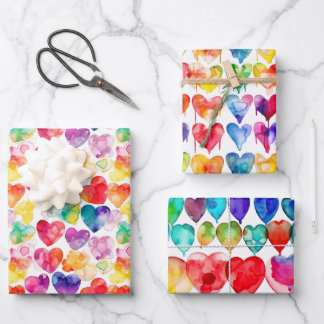 Watercolor Rainbow Heart  Wrapping Paper Sheet
