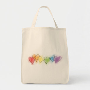 Watercolor Rainbow Hearts Tote Bag