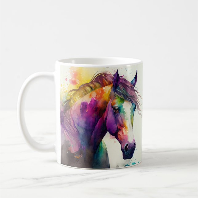 Watercolor Rainbow Horse Coffee Mug (Left)