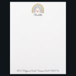 Watercolor Rainbow Kid's Personalized  Letterhead<br><div class="desc">Cute personalized kid's watercolor boho rainbow stationery featuring a pink mustard and blue rainbow with pink heart in the middle and name. Add your address to the bottom of the paper.</div>