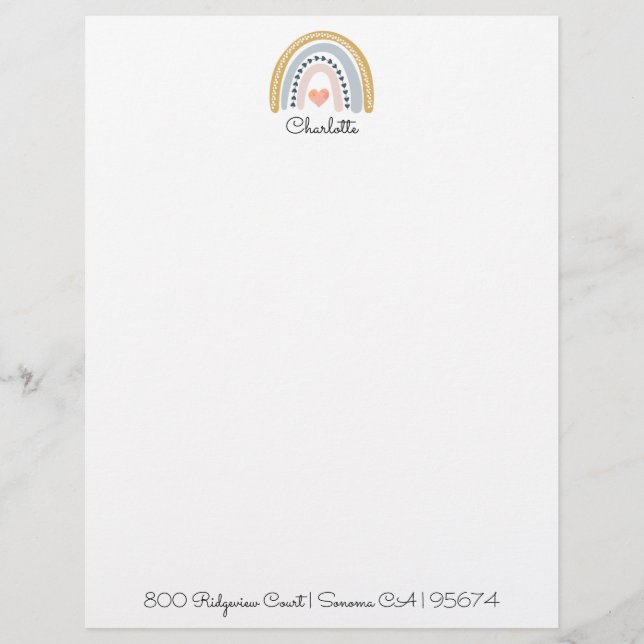 Watercolor Rainbow Kid's Personalized  Letterhead (Front)