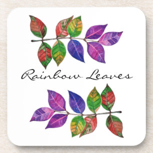 Watercolor Rainbow Leaves Coaster