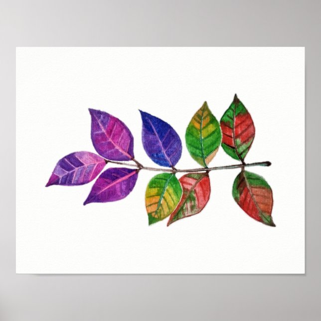Watercolor Rainbow Leaves Poster (Front)