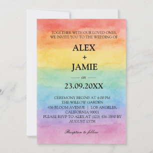 Watercolor Rainbow LGBT Gay Wedding Invitation