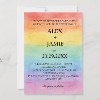 Watercolor Rainbow LGBT Gay Wedding Invitation