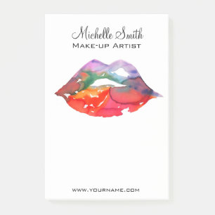 Watercolor rainbow lips makeup branding post-it notes