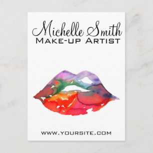 Watercolor rainbow lips makeup branding postcard