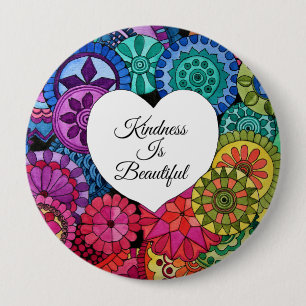 Watercolor Rainbow Mandala With Heart 4 Inch Round Button