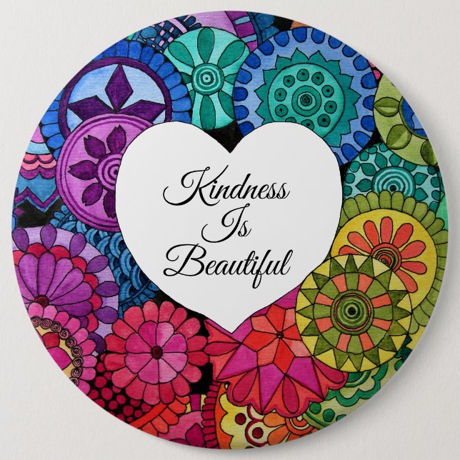 Watercolor Rainbow Mandala With Heart 6 Inch Round Button (Front)